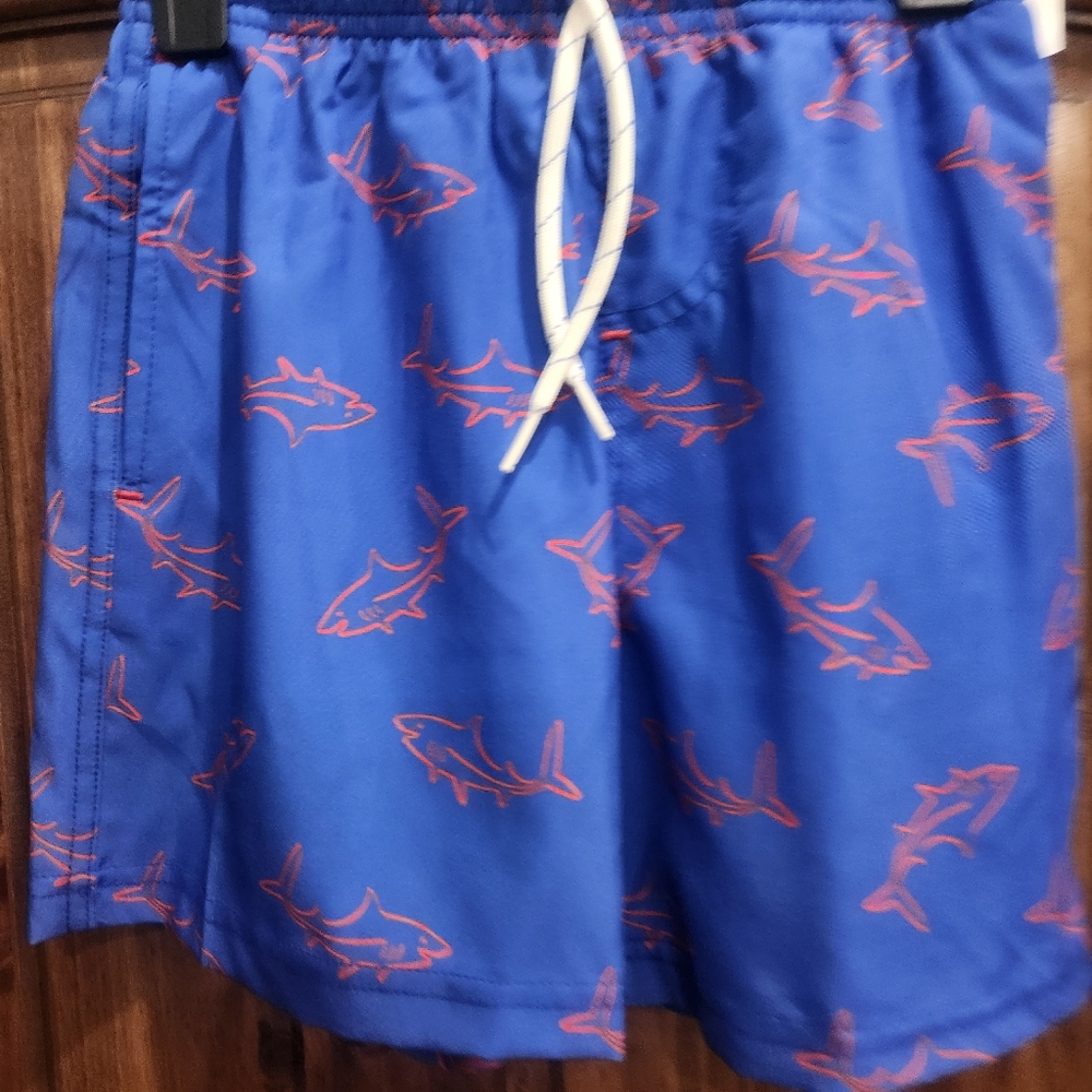 Caribbean Joe Blue and Red Swim Trunks Tropical Design